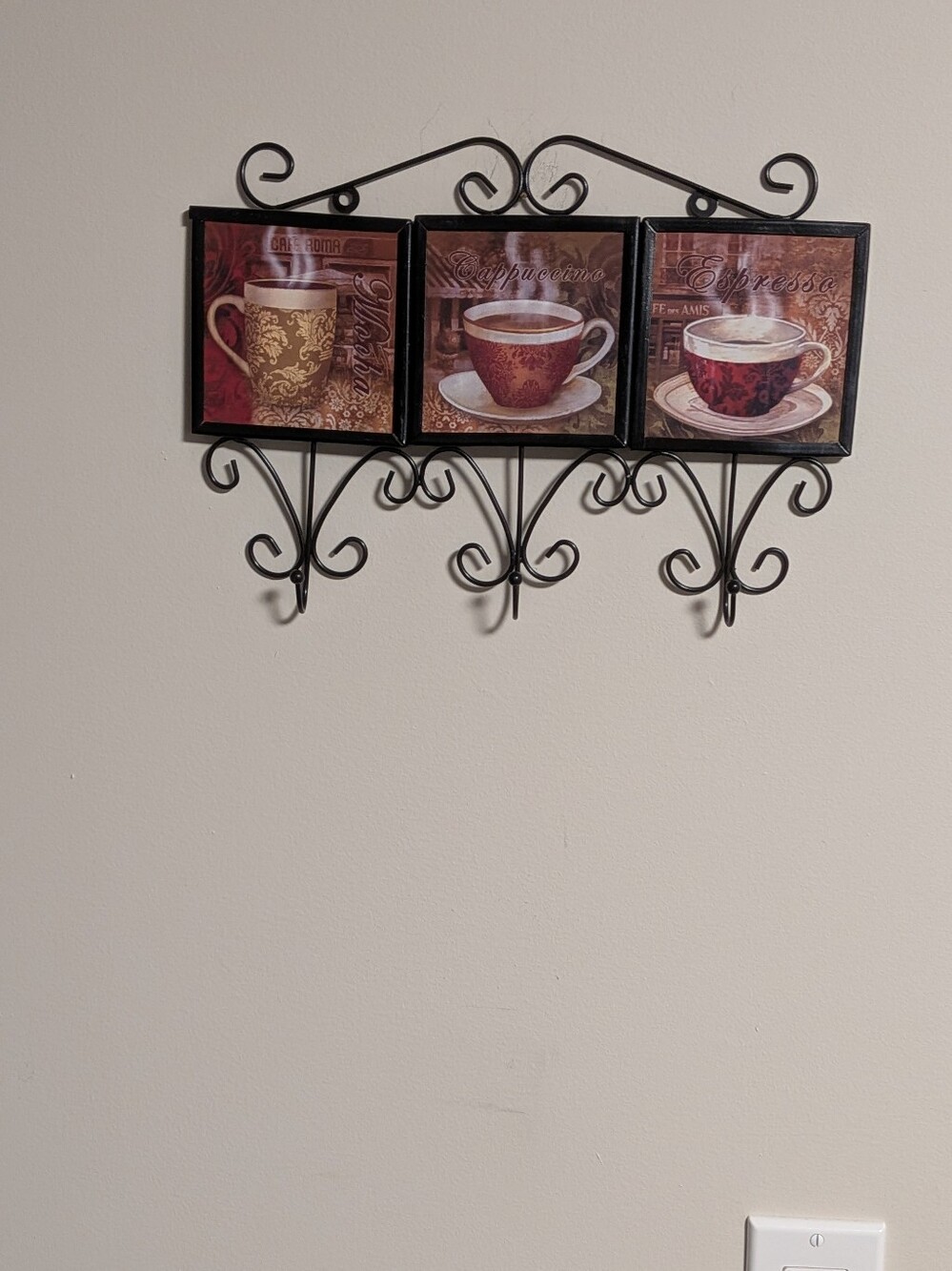 Wall-Mounted Coffee Cup Hooks Or Key Rack Wall Hanging. Ceramic Coffee Tiles.